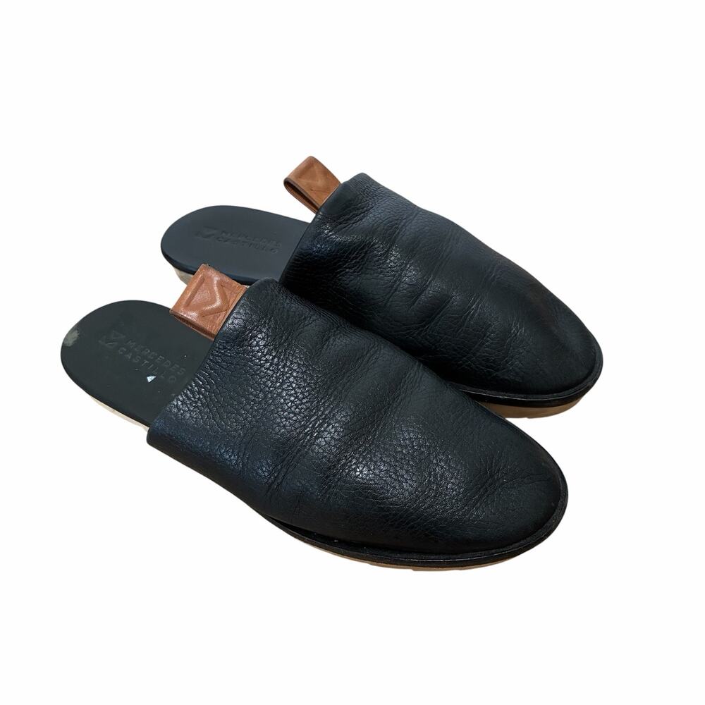 Mercedes Castillo Black Leather Teah Mules Sz 6.5